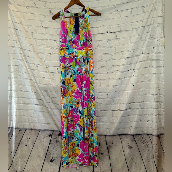 Lilly Pulitzer Amanda Besame Mucho Pink Blue Floral Maxi Dress Size XL - Picture 4 of 15